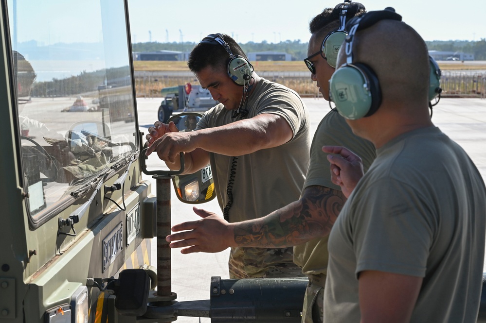 154th AMS performs maintenance for KC-135s prior to takeoff