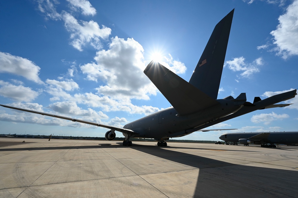 A KC-46 departs during Exercise Talisman Sabre