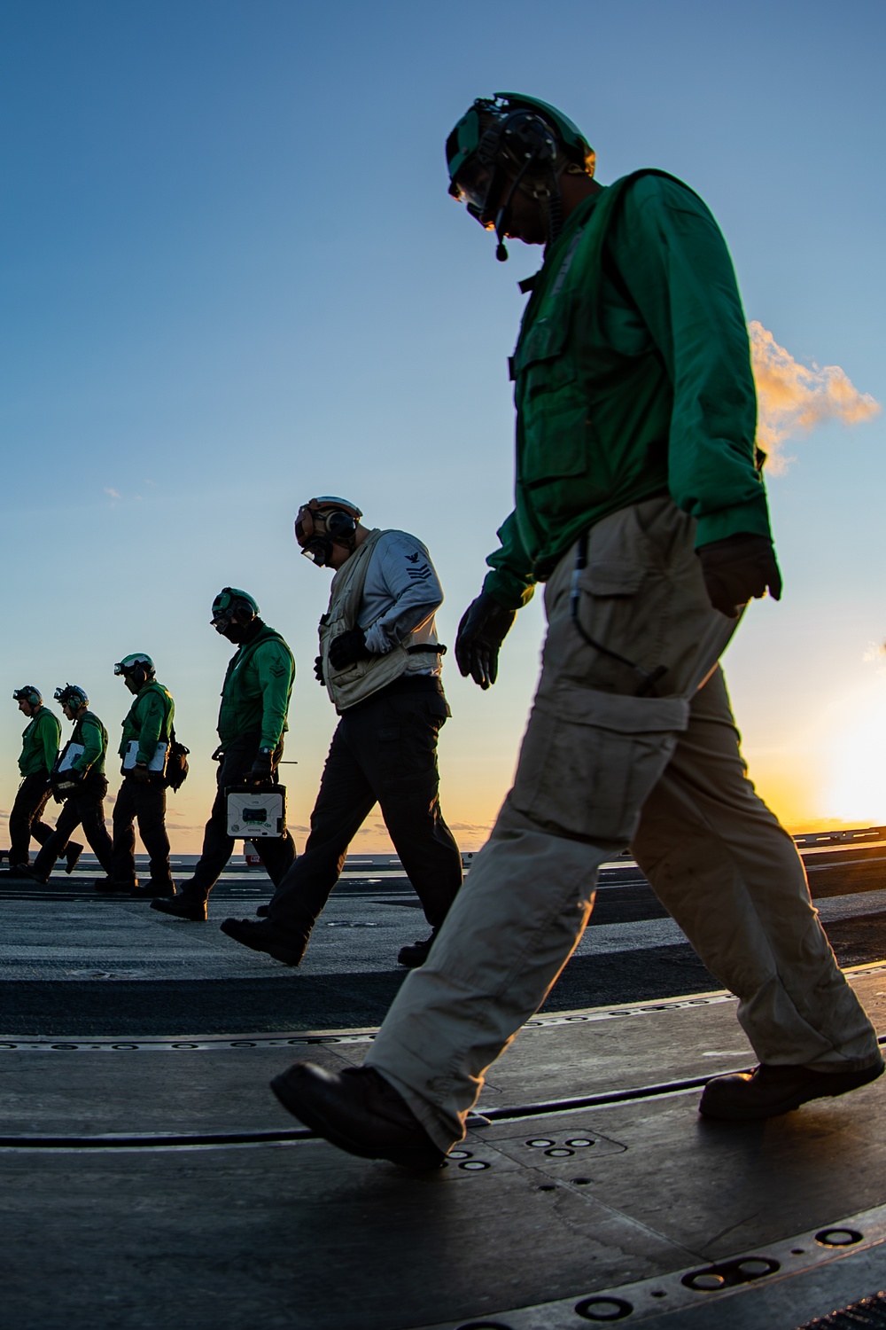 George Washington Conducts Flight Operations at Sunset