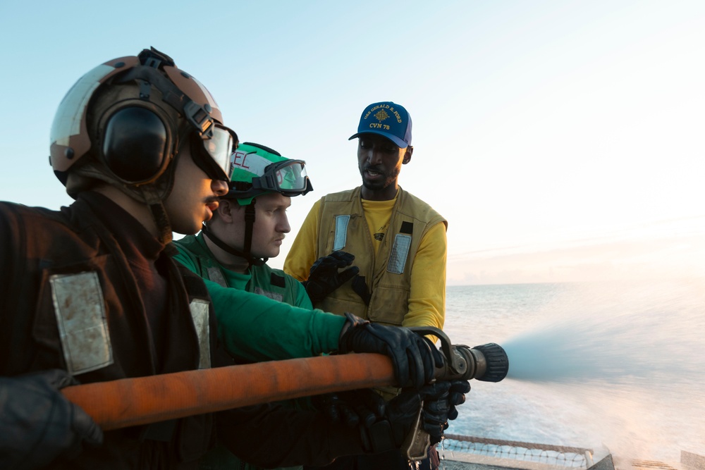 USS Gerald R. Ford (CVN 78) Conducts Flight Deck Firefighting Drills