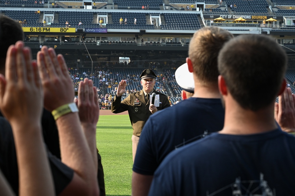 Maj. Gen. Pippy delivers Oath of Enlsitement at PNC Park