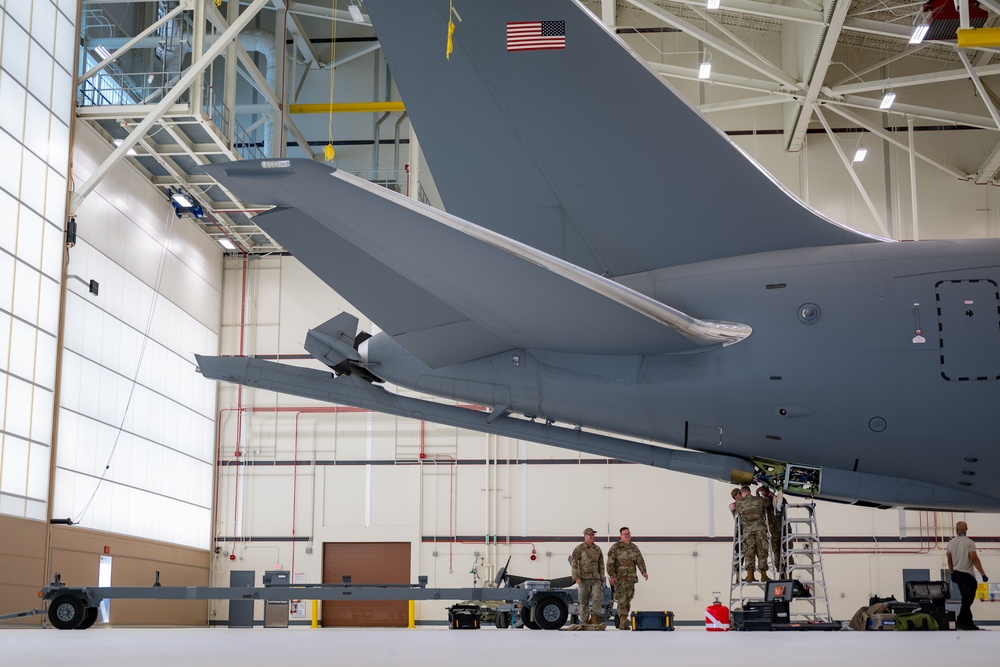 Travis maintainers remove KC-46 boom for repair