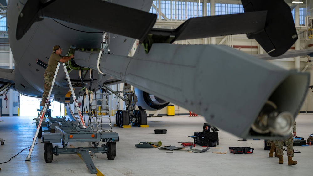 Travis maintainers remove KC-46 boom for repair