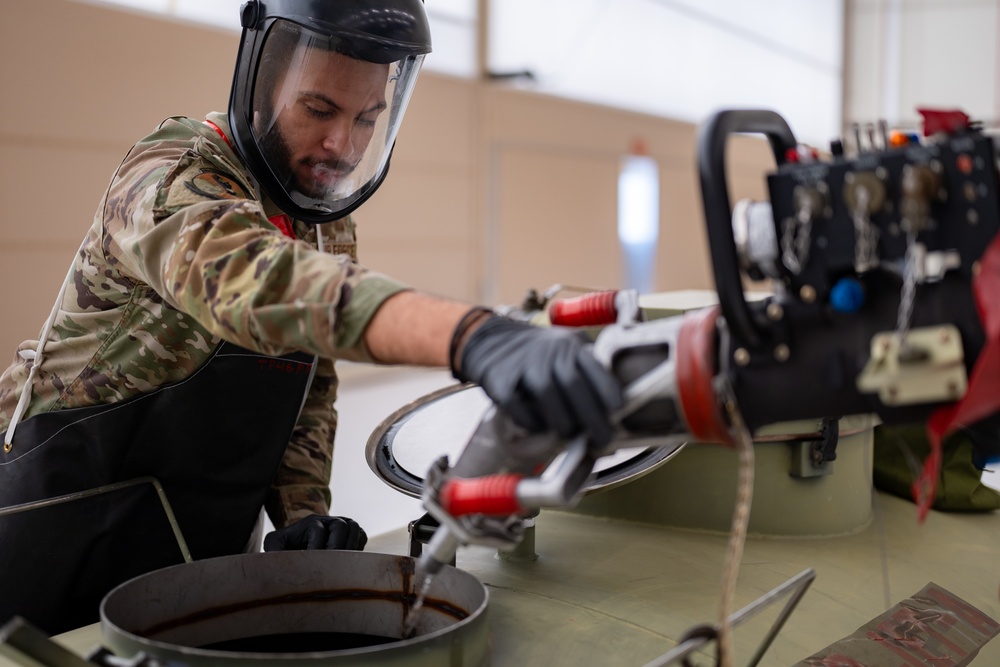 Travis maintainers remove KC-46 boom for repair