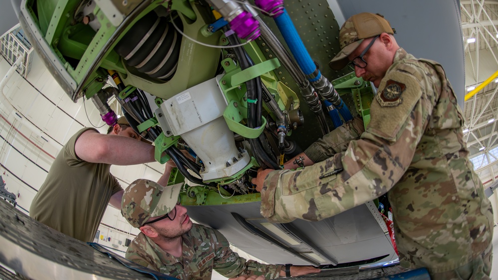 Travis maintainers remove KC-46 boom for repair