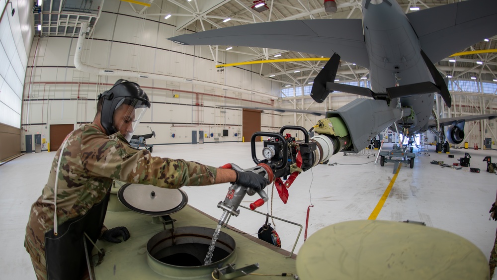 Travis maintainers remove KC-46 boom for repair