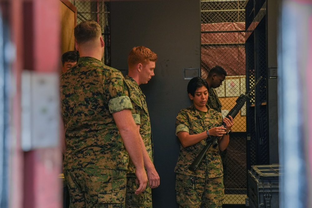 11th MEU Marines perform rifle maintenance
