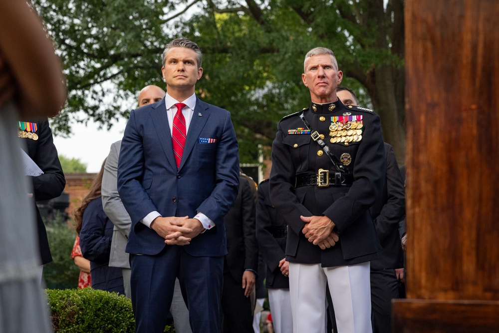 Commandant, Gen. Eric M. Smith hosts Secretary of Defense, Hon. Pete Hegseth for an Evening Parade at MBW