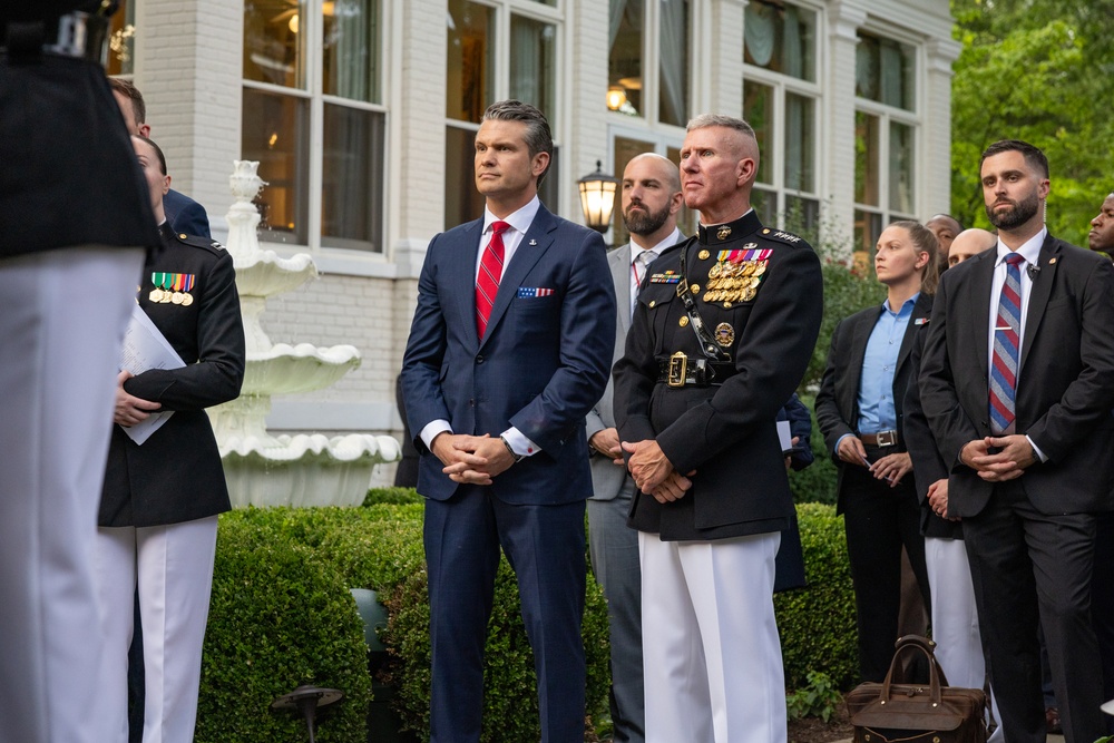 Commandant, Gen. Eric M. Smith hosts Secretary of Defense, Hon. Pete Hegseth for an Evening Parade at MBW