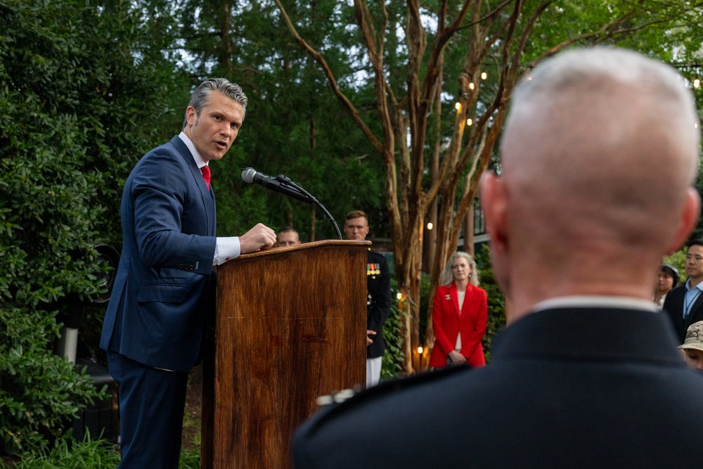 Commandant, Gen. Eric M. Smith hosts Secretary of Defense, Hon. Pete Hegseth for an Evening Parade at MBW