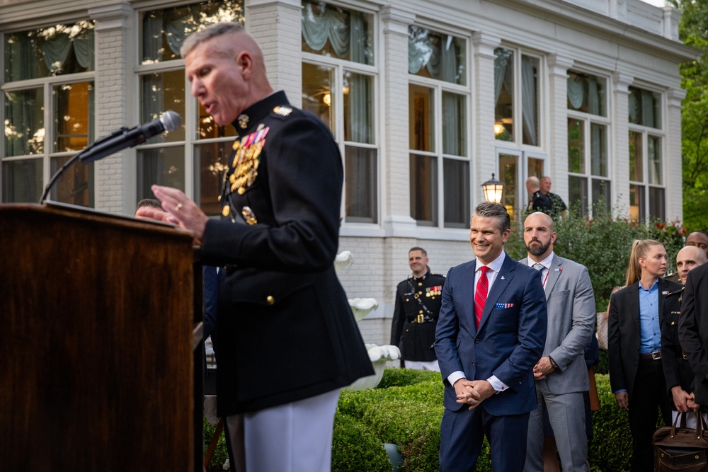 Commandant, Gen. Eric M. Smith hosts Secretary of Defense, Hon. Pete Hegseth for an Evening Parade at MBW
