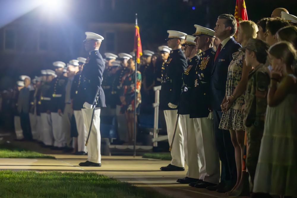 Commandant, Gen. Eric M. Smith hosts Secretary of Defense, Hon. Pete Hegseth for an Evening Parade at MBW
