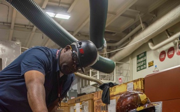 Contractors perform maintenance aboard USS Ronald Reagan