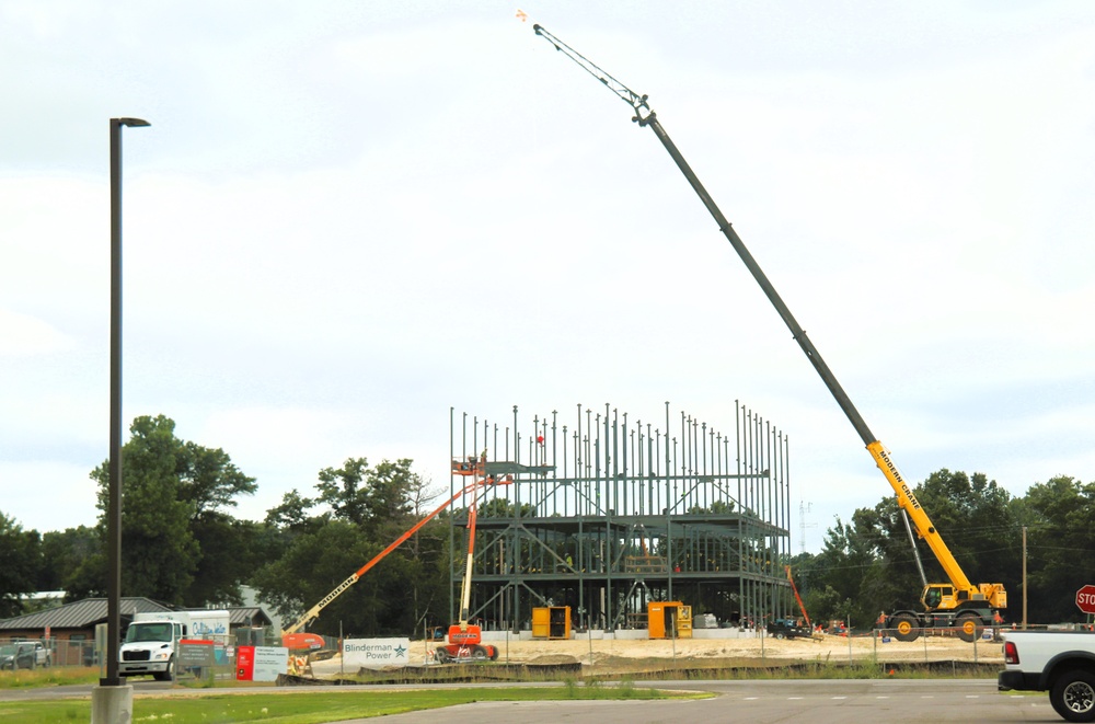 Structural steel framing in full swing as $55.75 million Collective Training Officers Quarters Project at Fort McCoy continues growing during July 2025