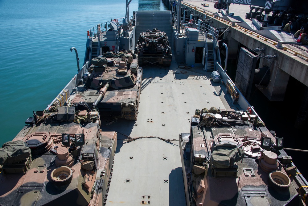 Australian tanks aboard a U.S. Army watercraft