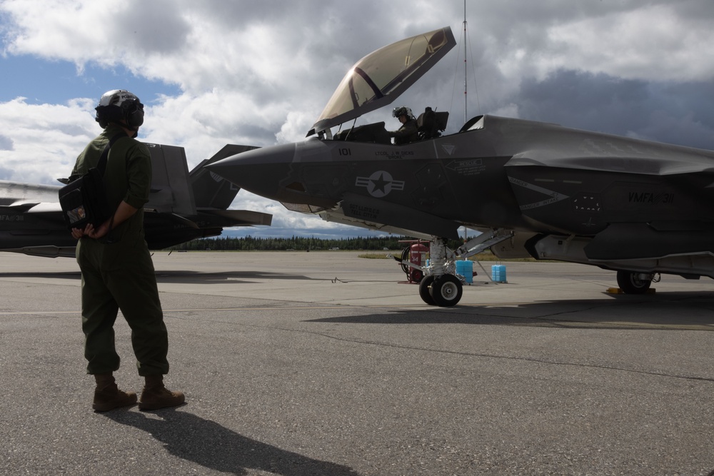VMFA-311 conducts aircraft maintenance during Red Flag Alaska