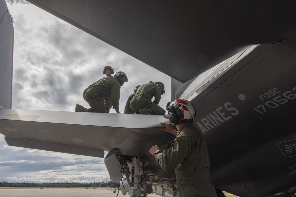 VMFA-311 conducts aircraft maintenance during Red Flag Alaska