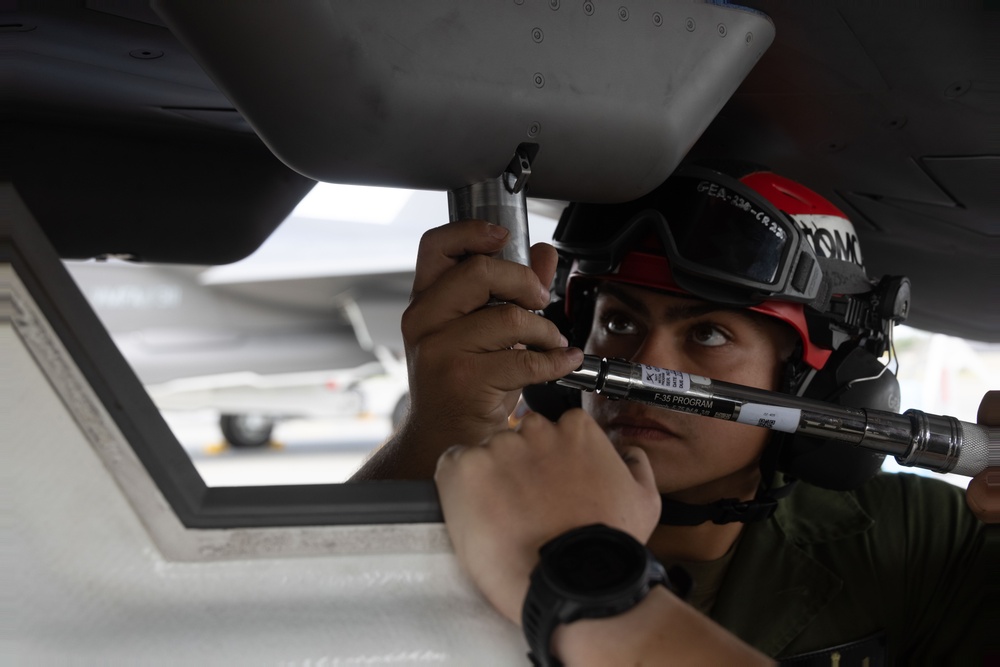VMFA-311 conducts aircraft maintenance during Red Flag Alaska