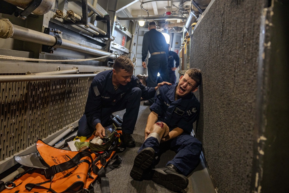 USS Ralph Johnson Sailors Respond to a Mass Casualty Drill