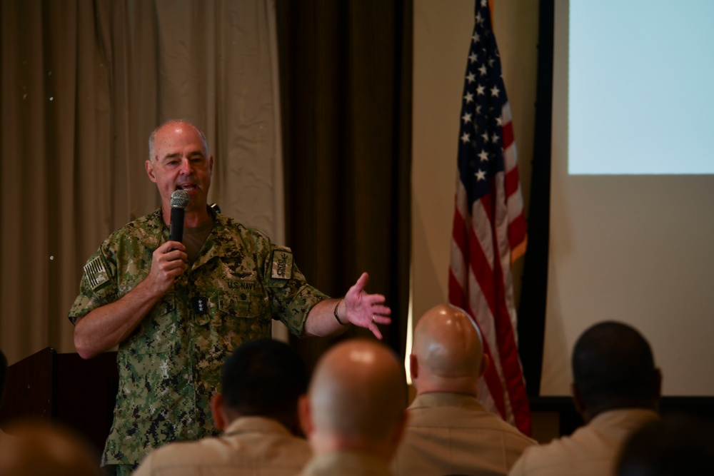 Vice Adm. Scott Gray, CNIC, speaks to senior enlisted leaders
