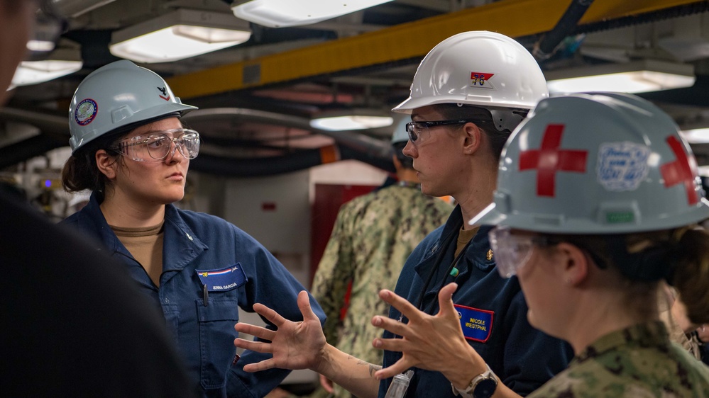 Reagan Sailors Work Together on a Mass Casualty Drill