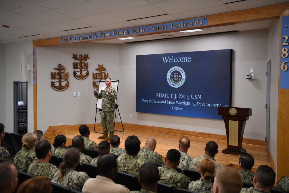 Rear Adm. Zerr speaking to Senior Enlisted Academy Class 286