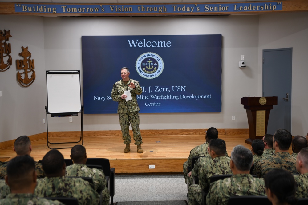 Rear Adm. Zerr speaking to Senior Enlisted Academy Class 286