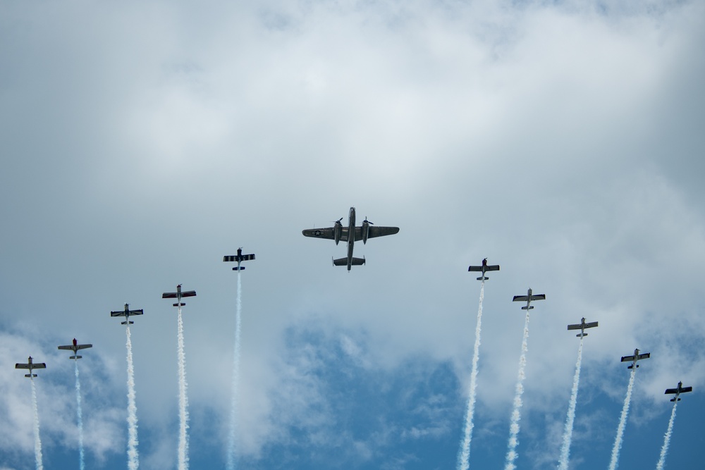B-25 Mitchell flies over Fort Wayne