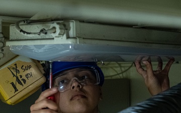 Headline: Ronald Reagan Sailors and Contractors Conduct Maintenance