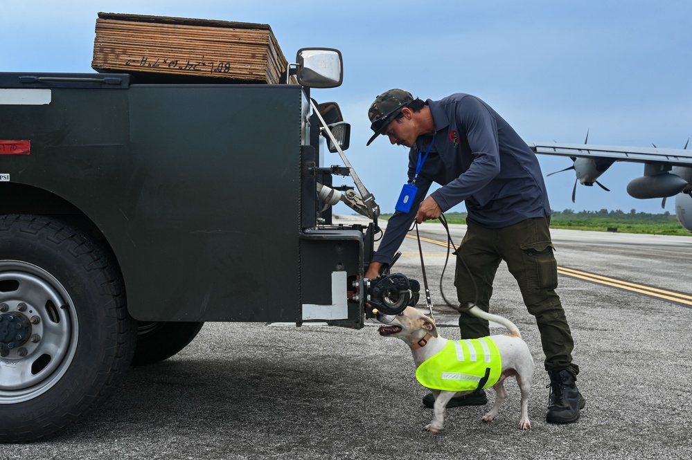 Airmen transport, offload cargo in support of DLE series operations in Tinian