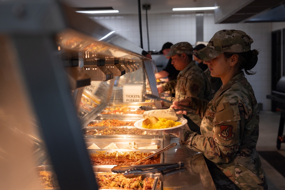 U.S. Airmen Serve Meals at RAAF Dining Facility