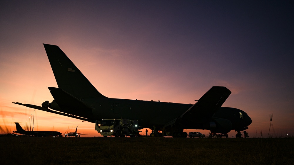 AMC Airmen prepare KC-46 for night air refueling missions in Australia for Talisman Sabre 25