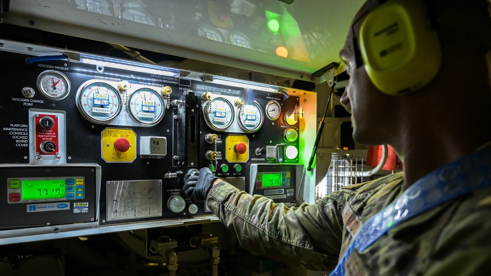 AMC Airmen prepare KC-46 for night air refueling missions in Australia for Talisman Sabre 25