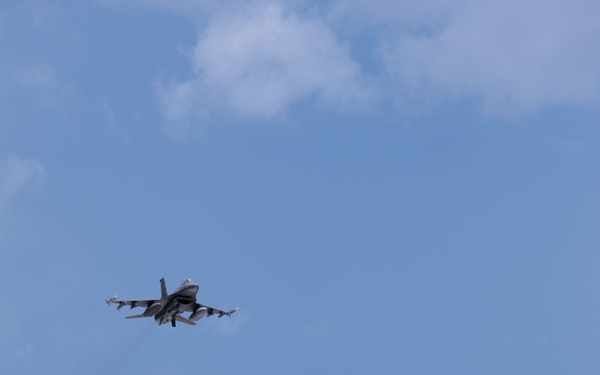 U.S. D.C. Air National Guard F-16 Fighting Falcons assigned to the 121st Fighter Squadron, Joint Base Andrews, Maryland, participate in exercise Resolute Force Pacific