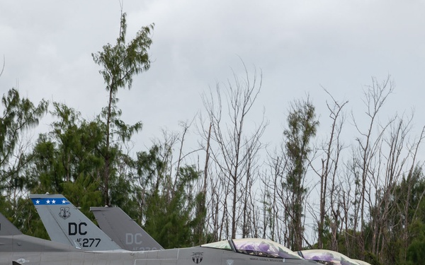 U.S. D.C. Air National Guard F-16 Fighting Falcons assigned to the 121st Fighter Squadron, Joint Base Andrews, Maryland, participate in exercise Resolute Force Pacific