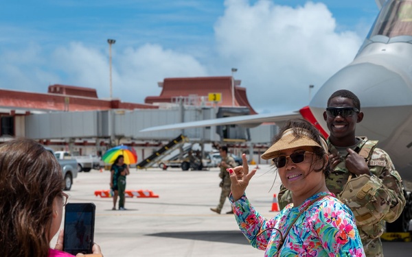 3rd Air Expeditionary Wing team welcomes community members  to a “Pet the Jet” day in Saipan
