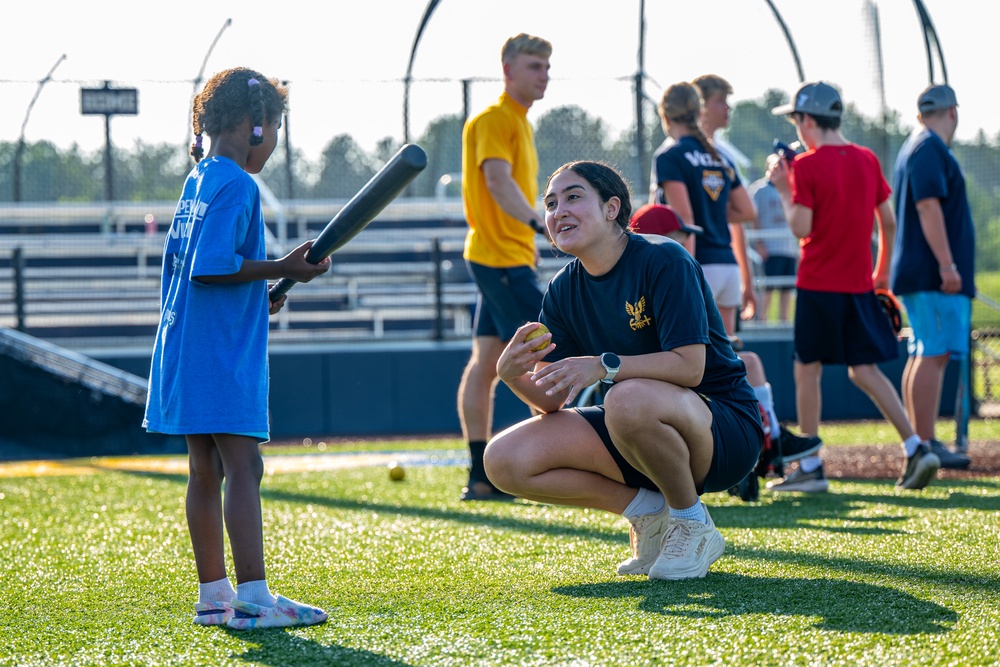 Sailors play baseball with local children during Navy Week Milwaukee 2025