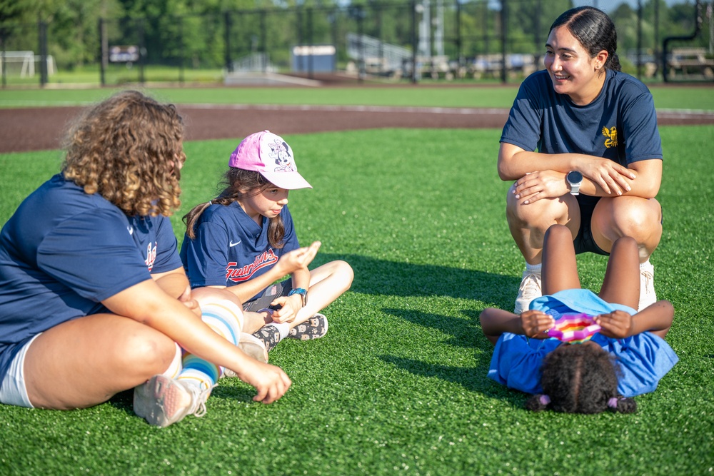 Sailors play baseball with local children during Navy Week Milwaukee 2025