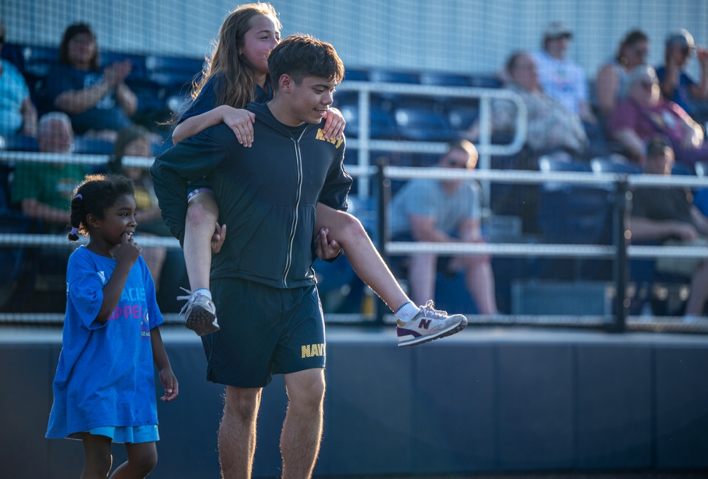 Sailors play baseball with local children during Navy Week Milwaukee 2025