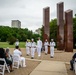 Sailors participate in a ceremony at the Milwaukee Vietnam Veterans Memorial during Navy Week Milwaukee 2025