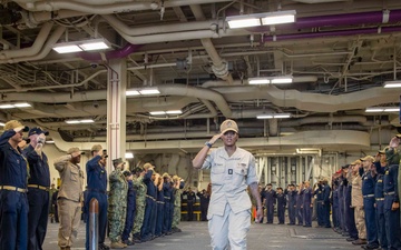 USS Tripoli Command Master Chief Piped Ashore