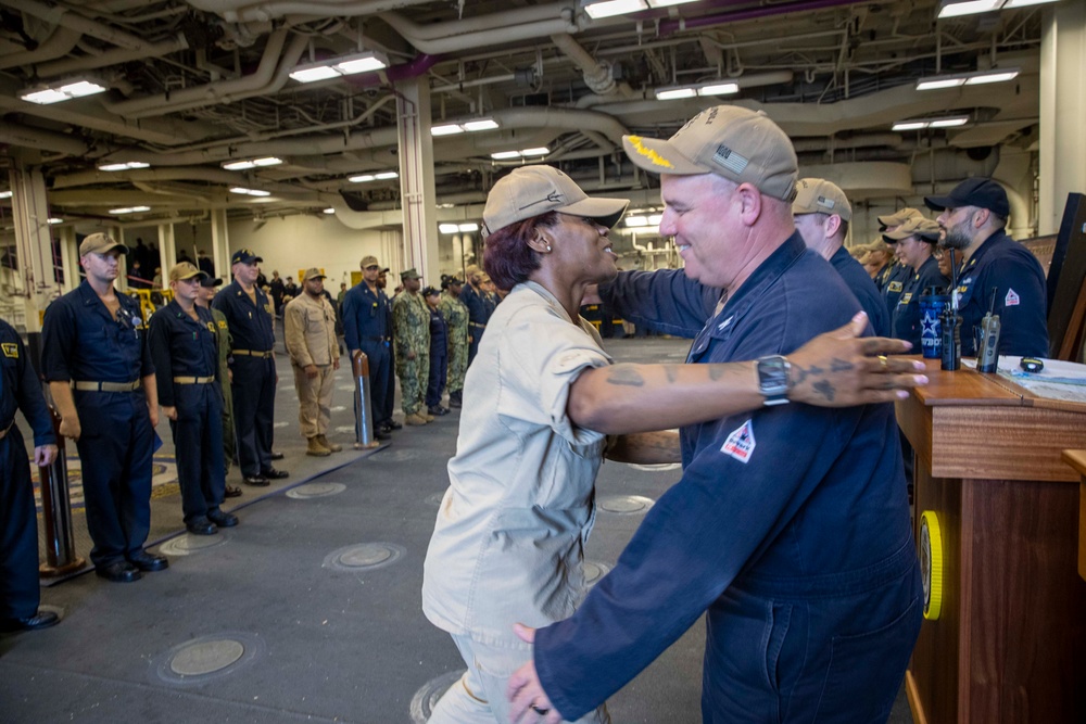 USS Tripoli Command Master Chief Piped Ashore