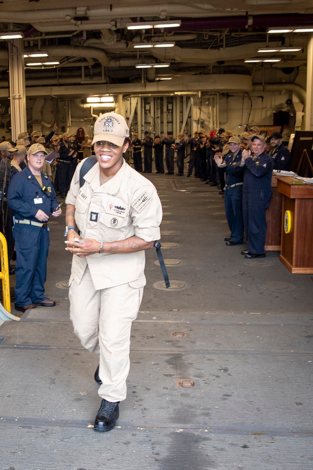USS Tripoli Command Master Chief Piped Ashore
