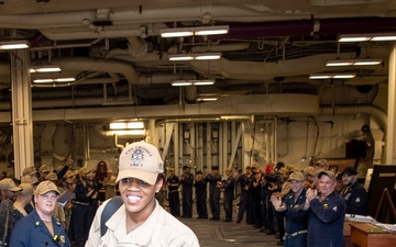 USS Tripoli Command Master Chief Piped Ashore