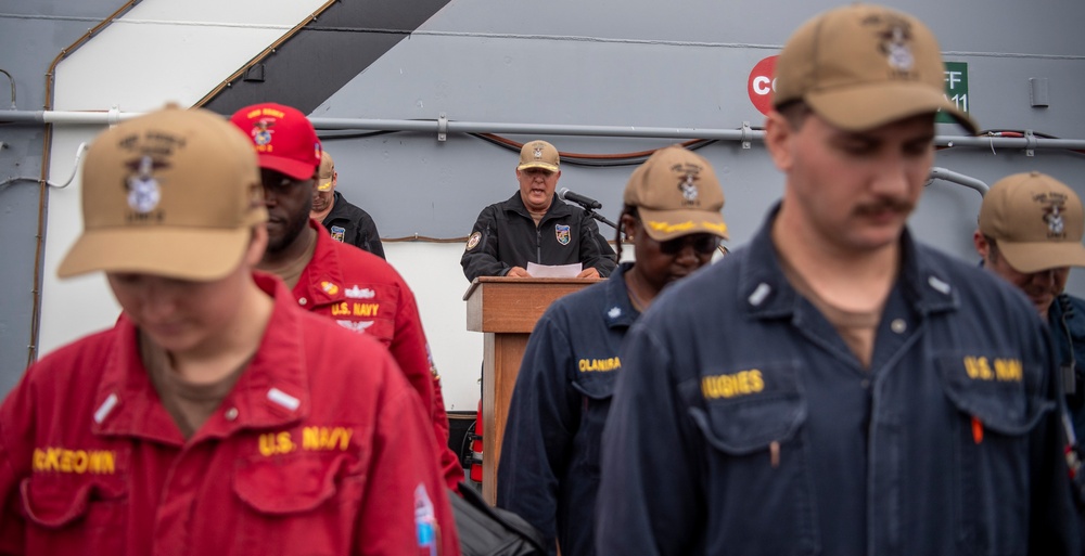 USS ESSEX (LHD 2) Surface Warfare Officer leather jacket presentation ceremony.