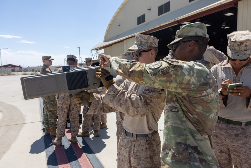 U.S. Soldiers train Task Force Forge Marines on Dronebuster C-sUAS