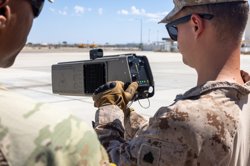 U.S. Soldiers train Task Force Forge Marines on Dronebuster C-sUAS