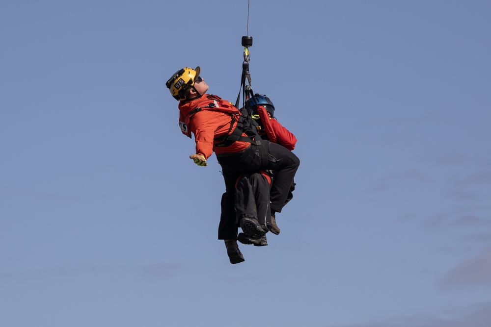 Alaska based Coast Guard aviators showcase rescue demonstration during multi-agency hoist symposium