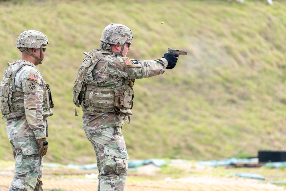 M17 Qualification Day!  Early this morning, the MSC-K Headquarters team, alongside the 498th CSSB Headquarters, successfully qualified on the M17 pistol.