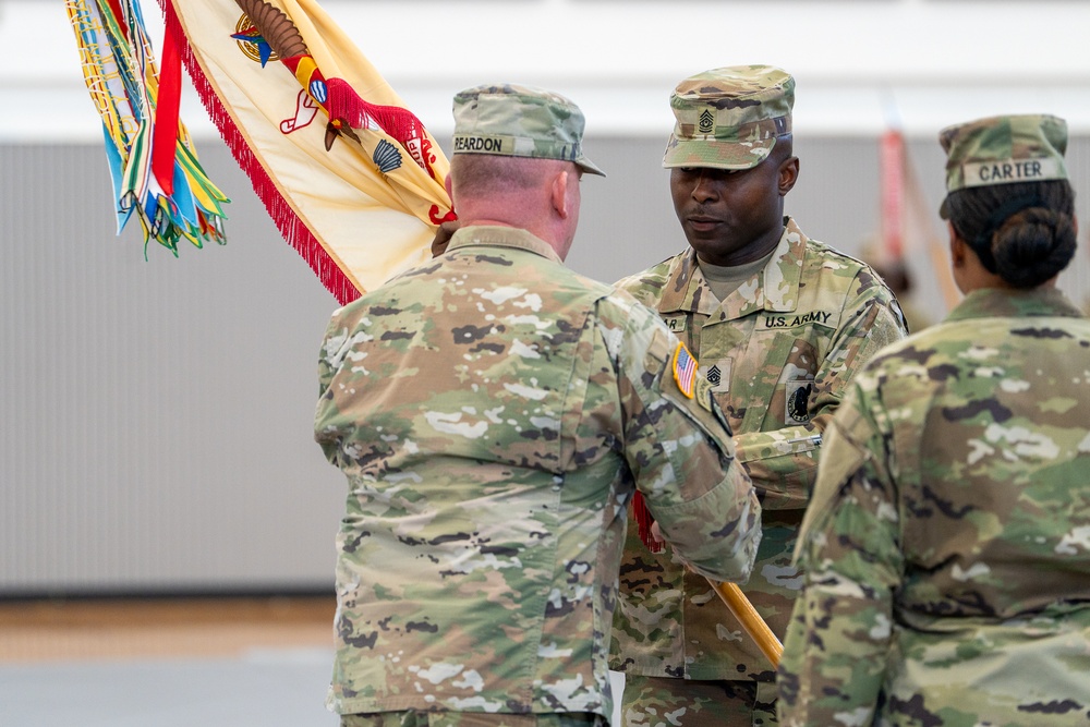 Command Sgt. Maj. Tougbay B. Zarzar officially assumed responsibility for the 498th Combat Sustainment Support Battalion (CSSB), succeeding Command Sgt. Maj. Veronica S. Carter at the Camp Carroll Fitness Center on Jul. 23.